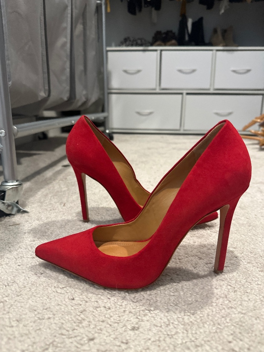 Schutz Red Suede Pointed-Toe Stiletto Pumps